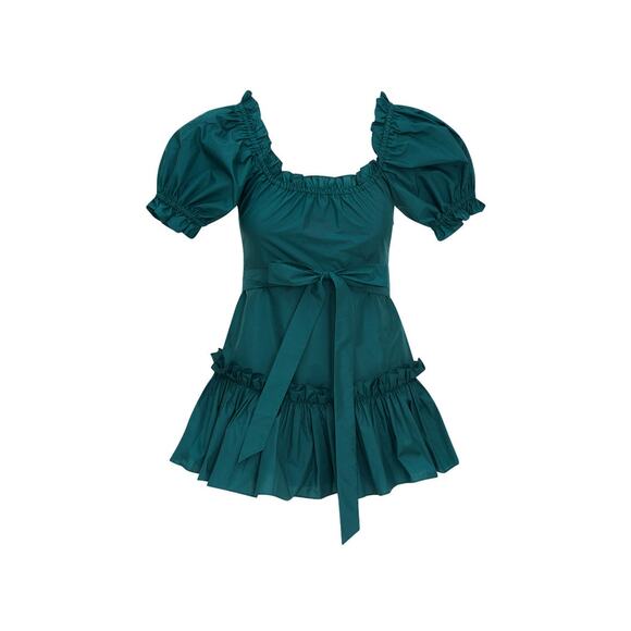 LoveShackFancy Estine Green Taffeta Mini Dress Size 12 Ruffle Party Cocktail NWT - Picture 3 of 9